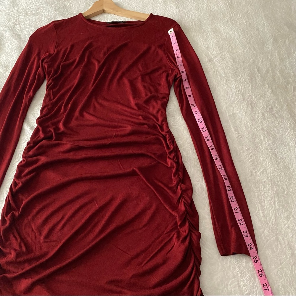 Gorgeous Burgundy Long Sleeve Ruched Dress - Picture 11 of 12